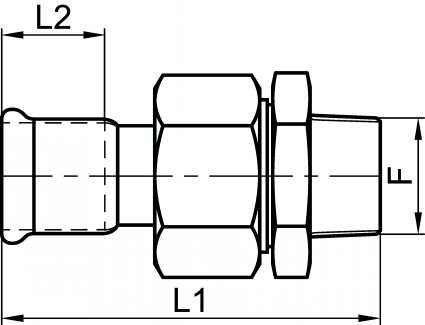 Raccord union Femelle à sertir / filetage Gaz conique - Schéma