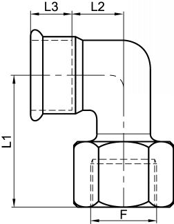 Coude 90° Femelle à sertir / taraudage Gaz - Schéma