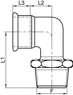 Coude 90° Femelle à sertir / filetage Gaz conique - Schéma