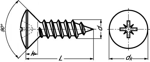 Cross recessed raised countersunk head tapping screw - stainless steel a4 - din 7983 - iso 7051 inox a4 - din 7983 - iso 7051 (Schema)