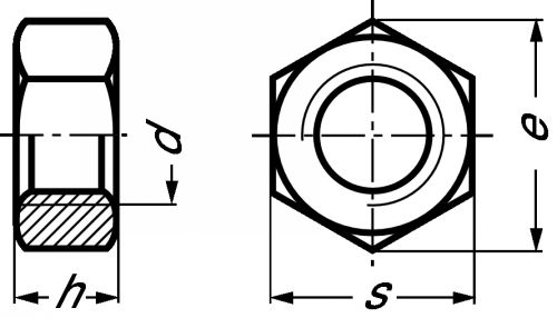 Ecrou hexagonal (hu) h = 0,8 d inox a4 - din 934 (Schéma)