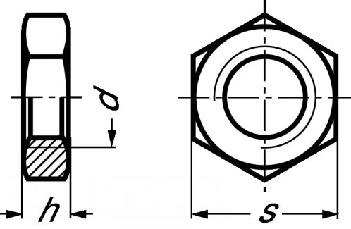 Ecrou hexagonal bas (hm) h = 0,5 d inox a4 - din 439 - iso 4035 (Diagrama)