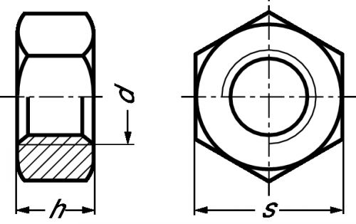 Ecrou hexagonal haut (hh) h = d inox a4 - iso 4033 - nfe 25-407 (Schéma)