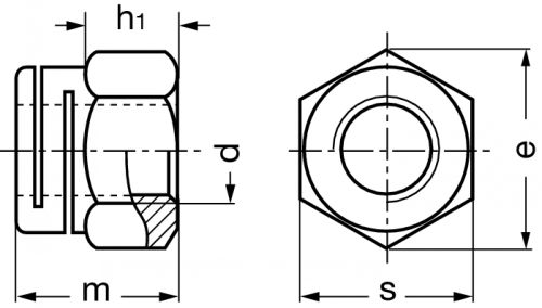 Ecrou hexagonal autofreiné double fente tout métal hfr inox a4 - nf e 25-411 (Schéma)