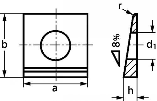 Square taper washer - stainless steel a4 - din 435 inox a4 - din 435 (Schema)