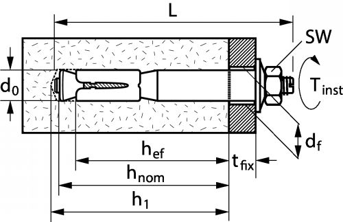 Safety bolt heavy duty anchor with stud, nut and washer - a4-80 (Schema)