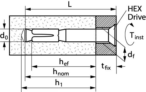 Safety bolt heavy duty anchor with countersunk head - a4-70 (Schema)