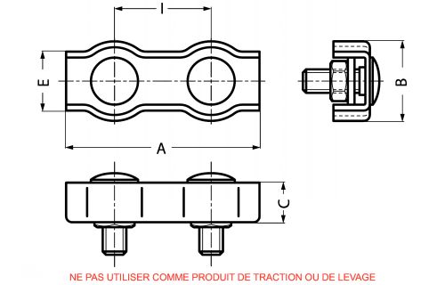 Double flat wire rop clip - stainless steel a4 (Schema)