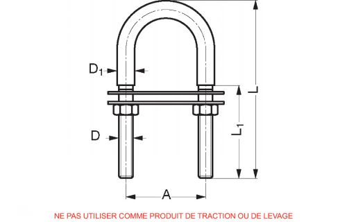 Etrier en u avec double plaque - inox a4 (Schéma)