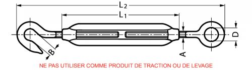 Turnbuckle eye + hook - stainless steel a4 (Schema)