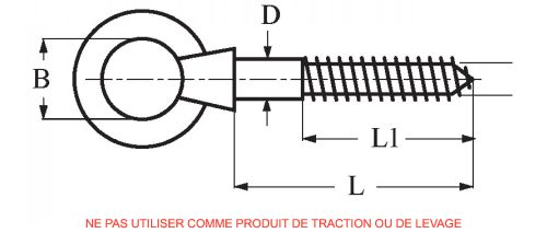 Eye bolt with wood thread - stainless steel (Schema)