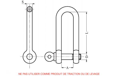 Long forged straight shackle - stainless steel a4 (Schema)