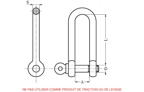 Manille droite longue forgée - inox a4 (Diagrama)