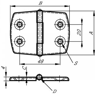 Brushed hinge for marine application - stainless steel a4 inox 316 (Schema)