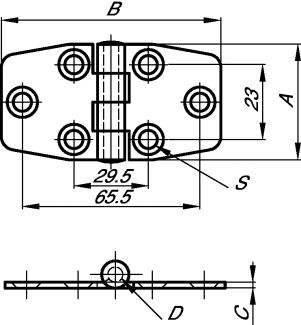 Hinge for marine application - stainless steel 316 inox 316 (Schema)