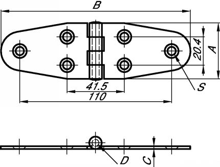 Hinge for marine application - stainless steel 316 inox 316 (Schema)