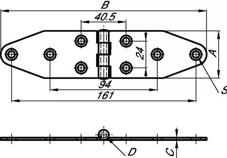 Hinge for marine application - stainless steel 316 inox 316 (Schema)