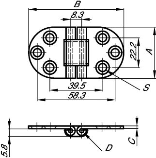 Hinge for marine application - stainless steel 316 inox 316 (Schema)