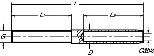 Embout fileté à sertir petit modèle - pas à gauche inox a4 (Schéma)