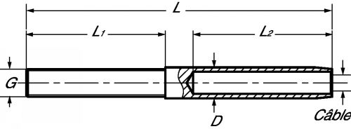 Embout fileté à sertir petit modèle - pas à droite inox a4 (Schéma)