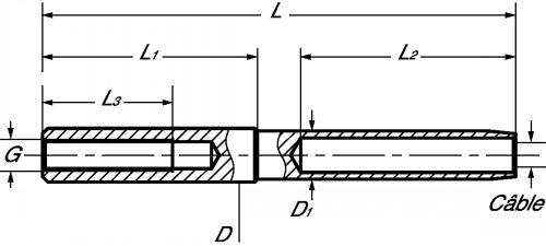 Small inside thread terminal - left threaded - stainless steel a4 inox a4 (Schema)