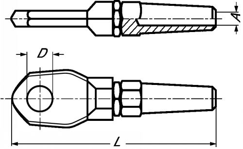 Small threaded welded fork stud - left threaded - stainless steel a4 inox a4 (Schema)