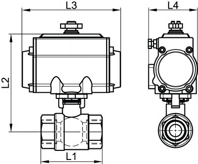 Vanne 2 pièces F/F avec vérin pneumatique inox - Schéma