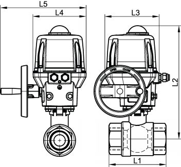 Vanne à boule 2 pièces F/F avec actionneur électrique ATEX Failsafe - schéma