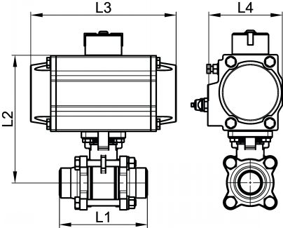 Vanne 3 pièces BW avec vérin pneumatique alu - Schéma