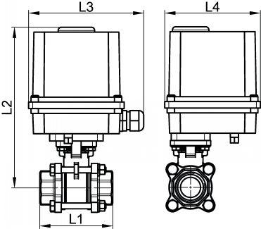 Vanne 3 pièces F/F avec actionneur électrique IP65 - Schéma