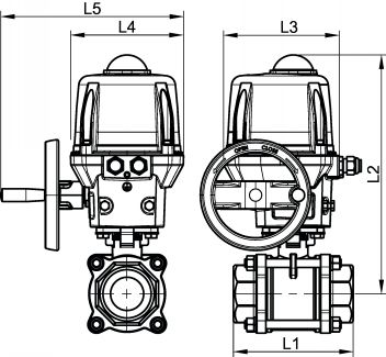 Vanne à boule 3 pièces SW avec actionneur électrique ATEX IP68 Failsafe - Schéma