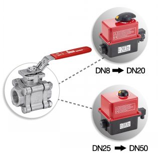 Vanne 3 pi&egrave;ces F/F avec actionneur &eacute;lectrique IP68