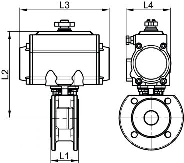Vanne entre brides ISO avec vérin pneumatique inox - Schéma