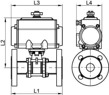 Vanne 3 pièces à brides - vérin pneumatique inox - Schéma