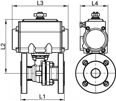 Vanne 2 pièces à brides - vérin pneumatique inox - Schéma