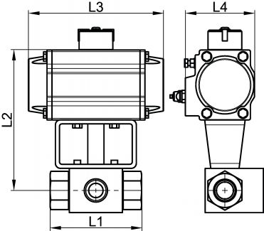 Vanne HP 3 voies F/F/F - vérin pneumatique alu - Schéma