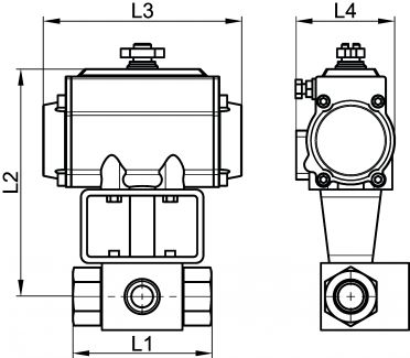 Vanne HP 3 voies F/F/F - vérin pneumatique inox - Schéma