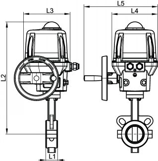 Vanne papillon à oreilles de centrage corps fonte - papillon inox - joint ptfe avec actionneur électrique ip68 failsafe (Schéma #2)