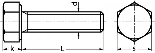 VIS A TETE HEXAGONALE ENTIEREMENT FILETEE - INOX A4-80 - DIN 933 - ISO 4017 | Schéma