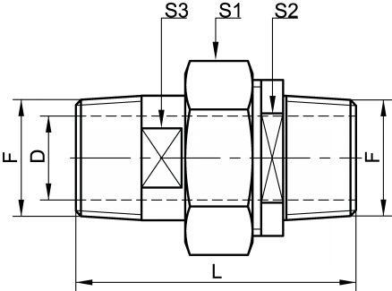 Schéma raccord union mâle mâle DN25 au DN100