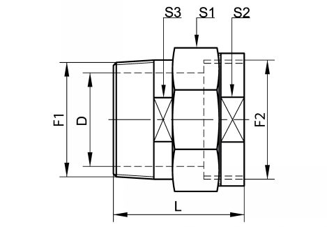 Schéma raccord union mâle femelle DN65 au DN100