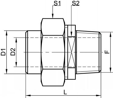 Schéma raccord union lisse mâle DN25 au DN50