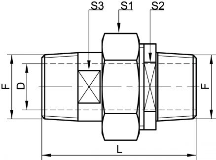 Schéma raccord union mâle mâle DN25 au DN50