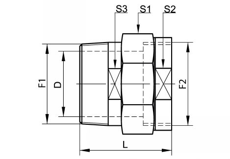 Schéma raccord union mâle femelle DN65 au DN80