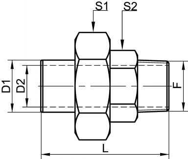 Raccord union lisse mâle DN8 au DN50 - Schéma