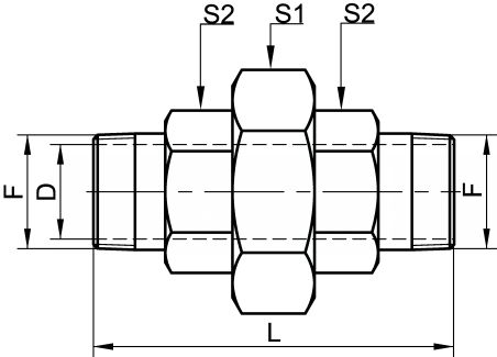 Raccord union mâle mâle DN8 au DN50 - Schéma