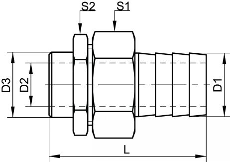 Raccord union lisse cannelé DN8 au DN50 - Schéma