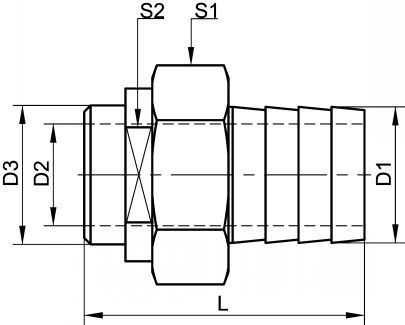 Schéma raccord union lisse cannelé DN25 au DN50