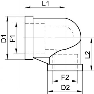 Coude femelle / femelle 90° réduit - Schéma