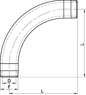 Coude mâle / mâle 90° grand rayon - Schéma